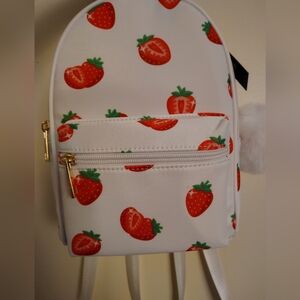 Like Dreams Mini Backpack Purse White Strawberry Print Mini Backpack